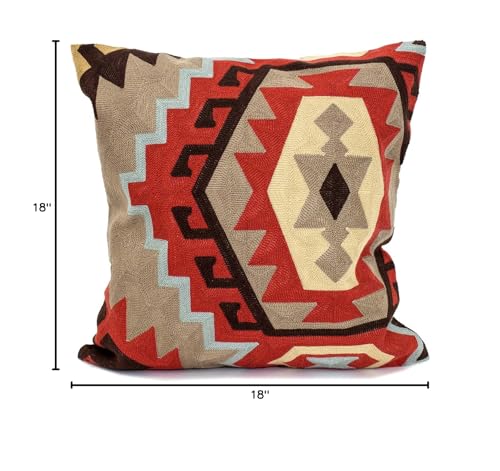 Fennco Styles Stylish Embroidered Tribal Kilim Canvas Cotton Throw Pillow 18" Square
