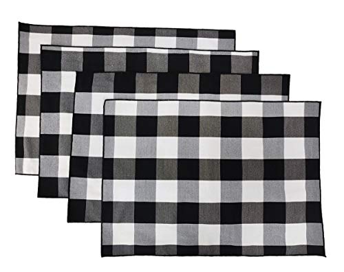 Fennco Styles Buffalo Check Double Layers Reversible Placemats 14" W x 20" L, Set of 4 - Handmade in USA - Plaid Table Mats for Everyday Use, Banquet, Holiday, Family Gathering, Special Occasion
