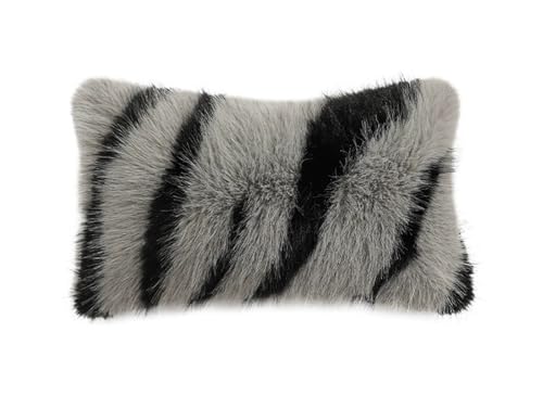 Fennco Styles Zebra Faux Fur Animal Design Decorative Throw Pillow Cover 18" W x 18" L – Black Stripe Plush Cushion Case for Couch, Bedroom, Living Room and Office Décor