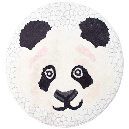 Fennco Styles Kids Cartoon White Panda Shag Area Rug 32" Round - Animal Design Soft Non-Slip Fleece Play Mat for Boys Girls Bedroom Décor, Kids Playroom, Living Room, Nursery Décor