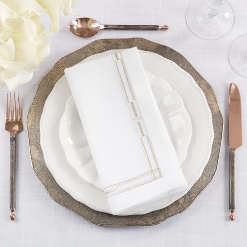 Fennco Styles Gold Embroidered Border Tablecloth 65" W x 90" L - Metallic Design Table Cover for Home Décor, Everyday Use, Christmas, Banquets and Special Events