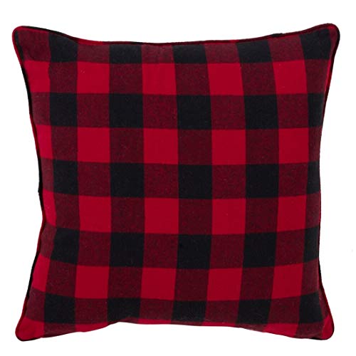 Fennco Styles Buffalo Plaid Snowflake Decorative Throw Pillow with Down Filled Insert 18 x 18 Inch - Red Check Cotton Pillow for Home, Couch, Living Room, Christmas and Holiday Season
