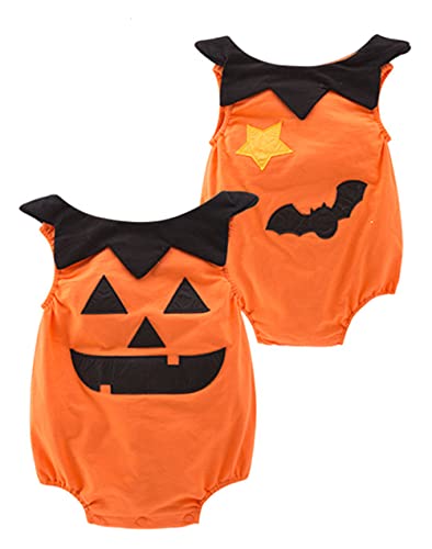 Styles I Love Infant Unisex Baby Boys Girls Fun Pumpkin Face Sleeveless Orange Cotton Romper Halloween Outfit