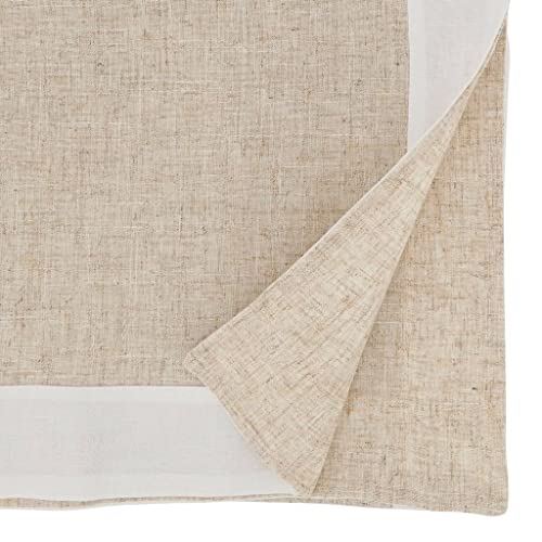 Fennco Styles Natural & White Two-Tone Banded Border Table Runner 16 x 72 Inch - Classic Table Cover for Everyday Use, Banquets, Family Gathering and Special Events