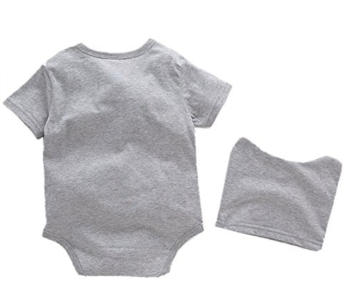 stylesilove Unisex Baby Boys Girls Grey Short Sleeve Cotton Romper with Hat 2pcs Cartoon Summer Outfit