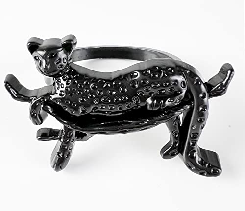 Fennco Styles Leopard Metal Napkin Rings, Set of 4 – Bronze Animal Napkin Holders for Home Décor, Dining Table, Family Gathering, Themed Party, Banquet and Special Occasion