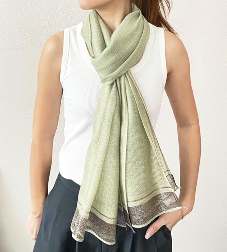 stylesilove Women Shimmering Striped Scarf Silk-like Scarves Ultra Lightweight Soft Shawl Neck Wraps