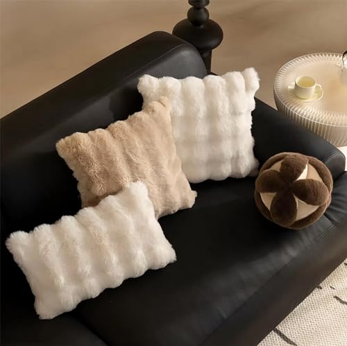 Fennco Styles Luxury Faux Fur Decorative Filled Throw Pillow 18" W x 18" L – Ivory Plush Fluffy Cushion for Couch, Bedroom, Living Room and Office Décor