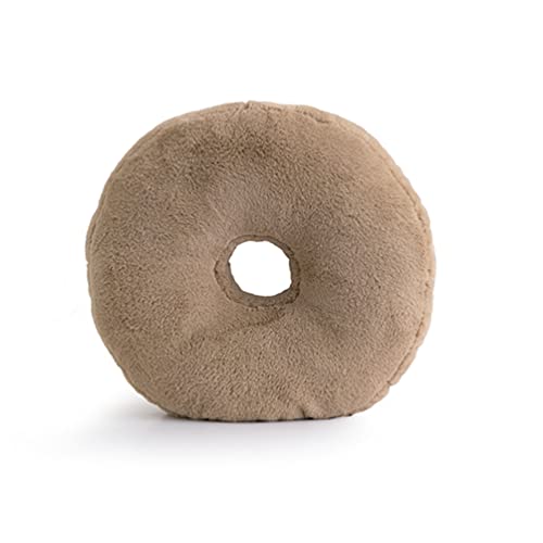 Fennco Styles Faux Fur Donut Shaped Decorative Plush Throw Pillow 16" Round - Brown Fluffy Soft Cushion for Kids Room, Playroom, Bedroom, Living Room, Nursery, Office Décor
