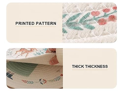 Fennco Styles Rabbit & Botanical Print Cotton Blend Woven Placemats 12" Round, Set of 4 - Cartoon Animal Design White Table Mats for Home Décor, Dining Table, Banquet, Holiday and Family Gathering