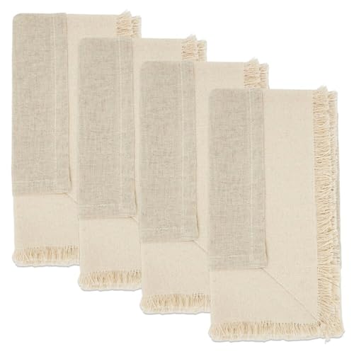 Fennco Styles Double-Layer Fringe Cotton Blend Cloth Napkins 20" W X 20" L, Set of 4 - Natural Dinner Napkins for Home, Dining Table Décor, Family Gathering, Banquets and Special Events