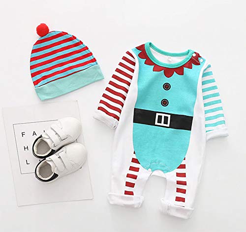 stylesilove Baby Boy Elf Romper with Hat 2 pcs Holiday Outfit Set