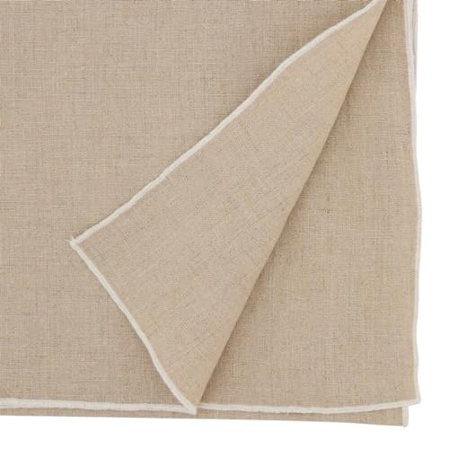 Fennco Styles Stonewashed Stitch Border Table Runner 16" W x 72" L - 100% Linen Solid Color Table Cover for Home, Dining Table Décor, Holidays, Banquets, and Special Occasions