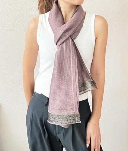 stylesilove Women Shimmering Striped Scarf Silk-like Scarves Ultra Lightweight Soft Shawl Neck Wraps