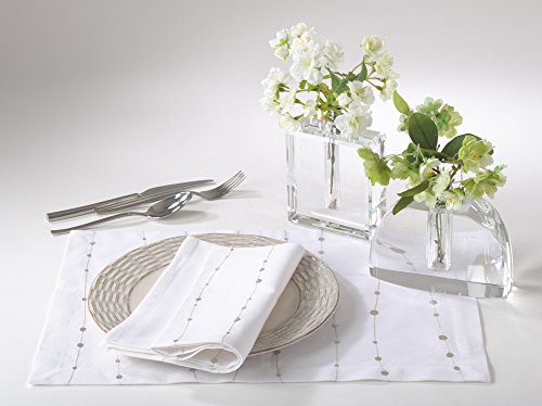 Fennco Styles Modern Silver Embroidery 100% Cotton Tablecloth - White Table Cover for Everyday Use, Dining Room Décor, Wedding, Special Events and Holiday