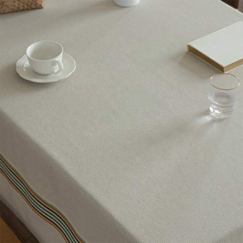 Fennco Styles Classic Striped Tassel Woven Tablecloth 55" W x 55" L - Ivory Table Cover for Banquets, Holiday, Special Events, Home, Dining Room Décor and Everyday Use