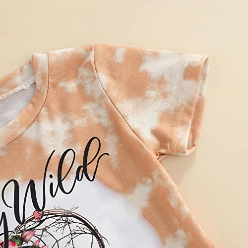 stylesilove Toddler Kid Girls Stay Wild Tie-Dye Short Sleeve Top & Floral Flare Pants 2pcs Multicolored Dream Catcher Outfit