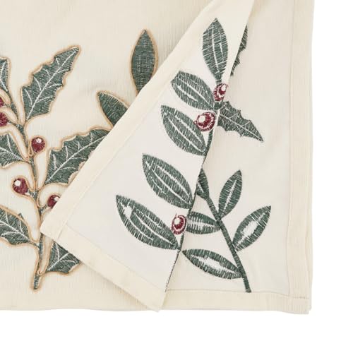 Fennco Styles Festive Holly Berry Table Runner 16" W x 72" L - Ivory Holiday Table Cover for Christmas, Winter Festivals, Banquets, Family Gatherings and Special Occasions