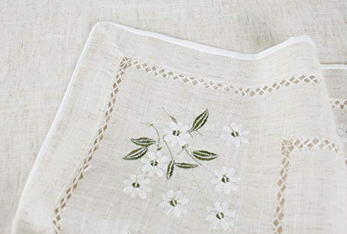 Fennco Styles Farmhouse Embroidered Daisy Hemstitched Tablecloth - Natural 55 x 55 Inch Table Cover for Banquets, Holiday, Special Events and Home Décor