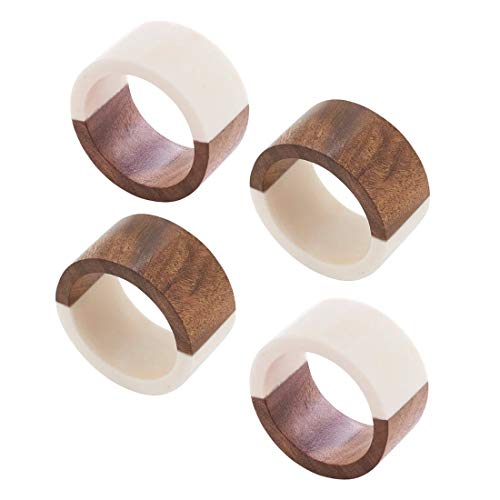 Fennco Styles Wood & Resin Two-Tone Bangle Napkin Rings, Set of 4 - Gold Decorative Napkin Holders for Home, Dining Table, Banquet, Family Gathering, Holiday Décor and Special Occasion