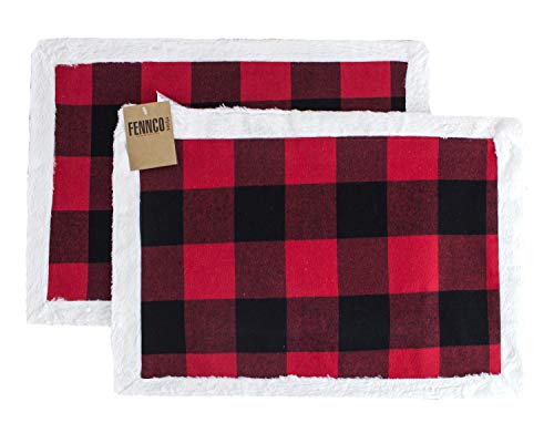 Fennco Styles Holiday Buffalo Plaid Red and Black with White Faux Fur Border Design Table Runner 16" W x 72" L