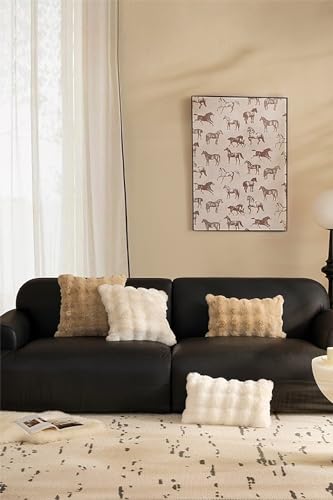 Fennco Styles Luxury Faux Fur Decorative Filled Throw Pillow 18" W x 18" L – Ivory Plush Fluffy Cushion for Couch, Bedroom, Living Room and Office Décor