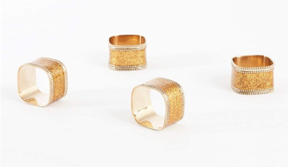 Fennco Styles Sparkling Square Design Napkin Rings, Set of 4 - Metal Napkin Holders for Home, Dining Room Decor, Banquets, Wedding and Special Occasions