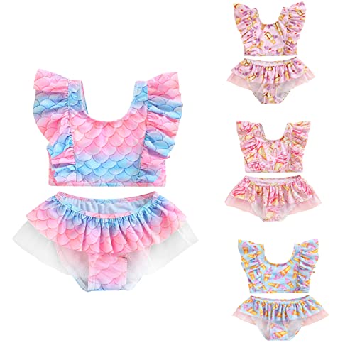 stylesilove Toddler Kid Girls Ice Cream Printed Ruffle 2pcs Bikini Set Flutter Tankini Swimsuit Bathing Suit Beach Swimwear