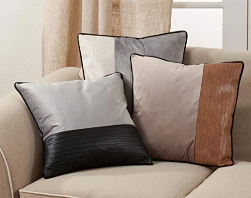 Fennco Styles Texture Color Blocked Two-Tone Velvet Decorative Throw Pillow 18 x 18 Inch - Black Accent Pillow for Home, Couch, Living Room and Office Décor