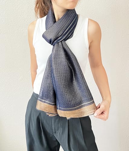 stylesilove Women Shimmering Striped Scarf Silk-like Scarves Ultra Lightweight Soft Shawl Neck Wraps