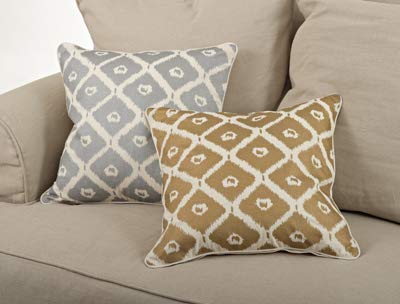 Fennco Styles Ikat Design Cotton Decorative Throw Pillow with Down Filled Insert 20 x 20 Inch - Silver Pillow for Home, Couch, Living Room and Bedroom Decor