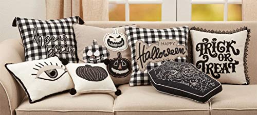 Fennco Styles Trick Or Treat Lace Trim Decorative Throw Pillow 16-Inch Square - Natural Cushion for Home, Couch, Living Room, Office and Halloween Decor