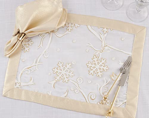 Fennco Styles Printed Snowflake & Ribbon Semi-Sheer Tablecloth - Gold Festive Table Cover for Home Décor, Banquets, Christmas, Holiday and Special Events