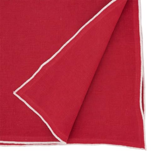Fennco Styles Stonewashed Stitch Border Table Runner 16" W x 72" L - 100% Linen Solid Color Table Cover for Home, Dining Table Décor, Holidays, Banquets, and Special Occasions