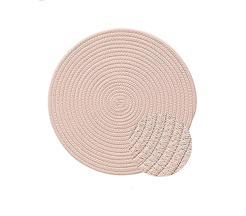 Fennco Styles Braided Design Solid Everyday Placemats 12" Round, Set of 4 - Textured Heat Resistant Insulation Table Mats for Home, Kitchen Décor, Dining Table, Banquets, Holidays
