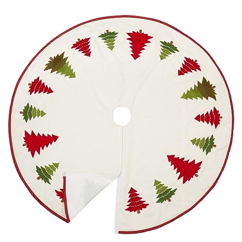 Fennco Styles Embroidered Christmas Tree Skirt 54" Round - Multicolored Holiday Cotton Tree Skirt for Home, Office, Outdoor Decor and Special Occasion