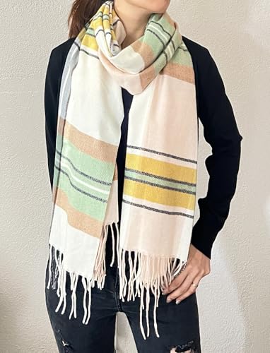 stylesilove Women Plaid Fringe Cashmere Scarf Warm Ultra Soft Scarves Shawl Neck Wraps for All Season, 5 Colors