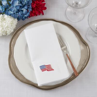 Fennco Styles Country Embroidered Pheasant Cloth Napkins 20" W x 20" L, Set of 4 - White Elegant Dinner Napkins for Dining Table, Family Gatherings, Banquets & Home Décor