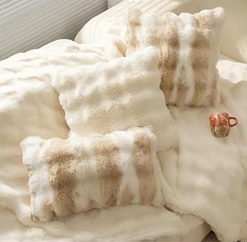 Fennco Styles Luxury Faux Fur Decorative Filled Throw Pillow 18" W x 18" L – Ivory Plush Fluffy Cushion for Couch, Bedroom, Living Room and Office Décor