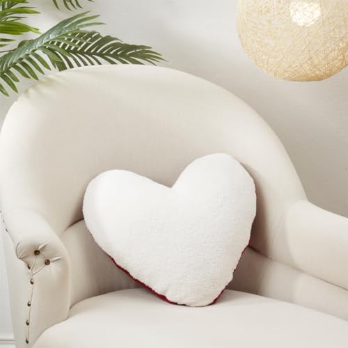Fennco Styles Reversible Heart Shaped Poly Filled Throw Pillow 15" W X 16" L - Red & White Plush Accent Cushion for Home, Holidays, Office and Valentine's Day Décor