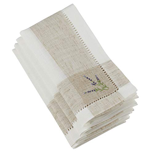 Fennco Styles Hommage Brodé Collection Cottage Orchid Embroidery Hemstitch Border Cloth Napkins 20 x 20 Inch, Set of 4 – Ivory Dinner Napkins for Wedding, Banquet, Tea Party and Home Décor