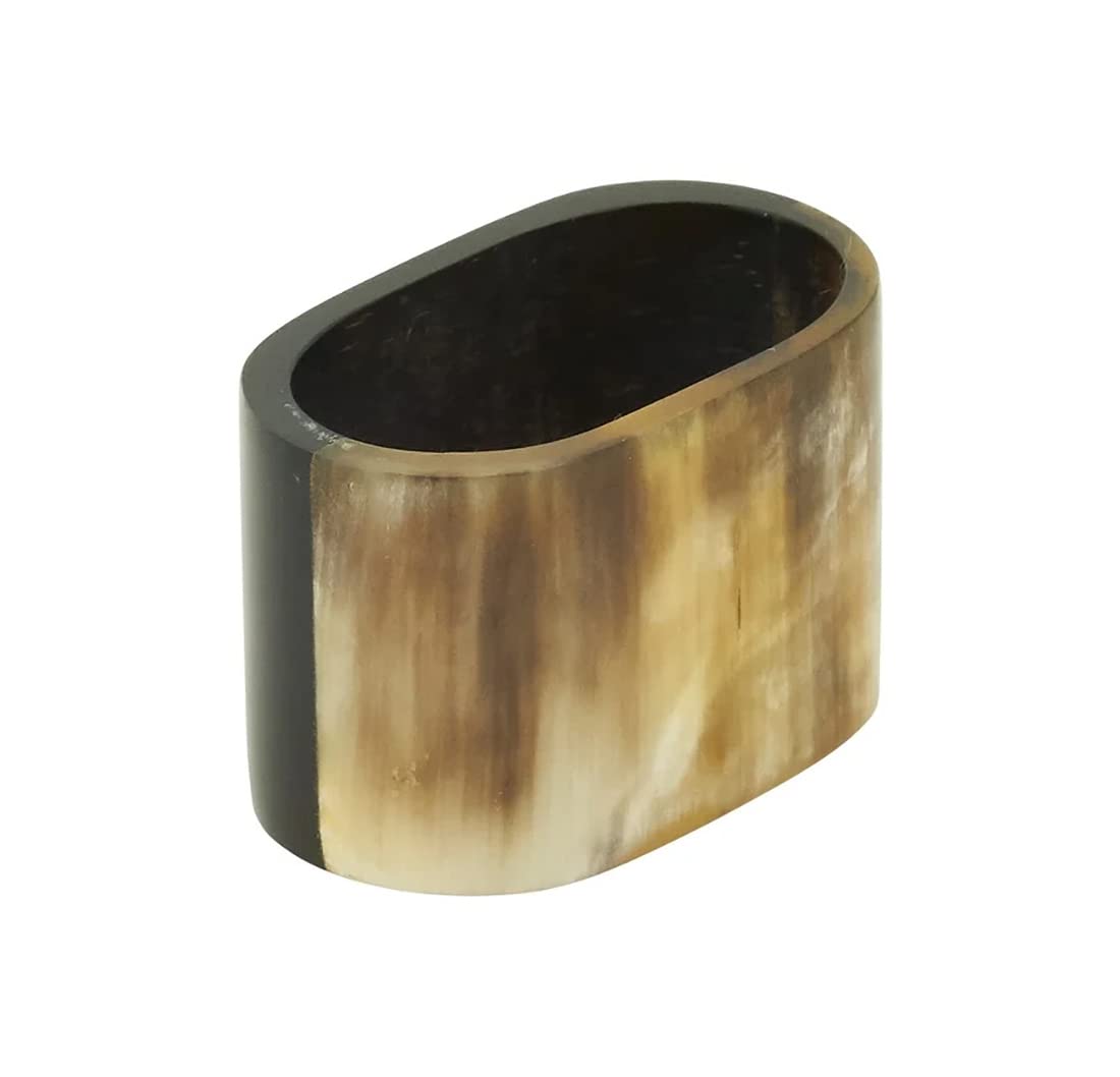 Fennco Styles Brown Buffalo Oval Horn Napkin Rings, Set of 4 - Handcrafted Natural Horn Napkin Holders for Home, Dining Table, Banquet, Family Gathering, Holiday, Farmhouse and Special Occasion