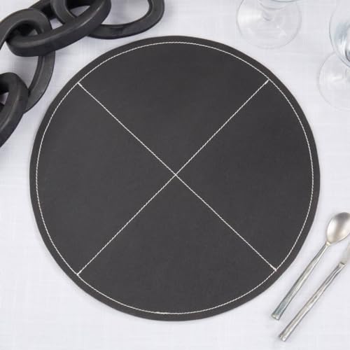 Fennco Styles Faux Leather Luxe Placemat, 15" Round, Set of 4 - Black Modern Table Mats Heat Resistant Insulation for Home, Boho Décor, Dining Table, Banquets, Special Events