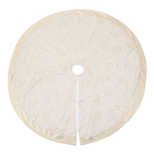 Fennco Styles Printed Snowflake & Ribbon Christmas Tree Skirt 52" Round - Gold Holiday Tree Skirt for for Home, Christmas Tree, Indoor Outdoor Decoration and Special Events