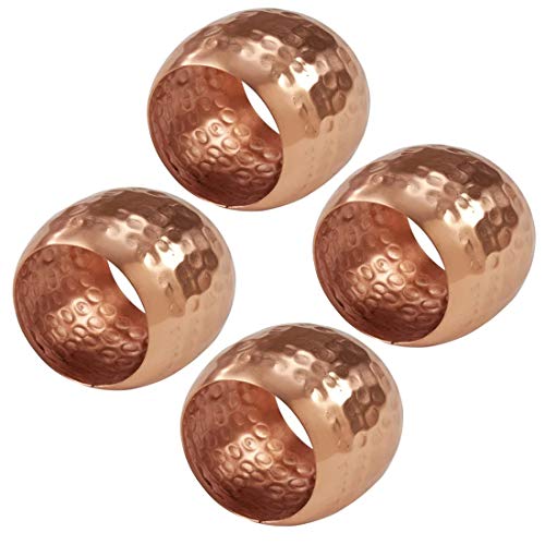 Fennco Styles Moscow Mule Hammered Design Metal Napkin Rings, Set of 4 - Copper Napkin Holders for Home, Dining Room, Banquet, Family Gathering, Holiday and Special Occasion