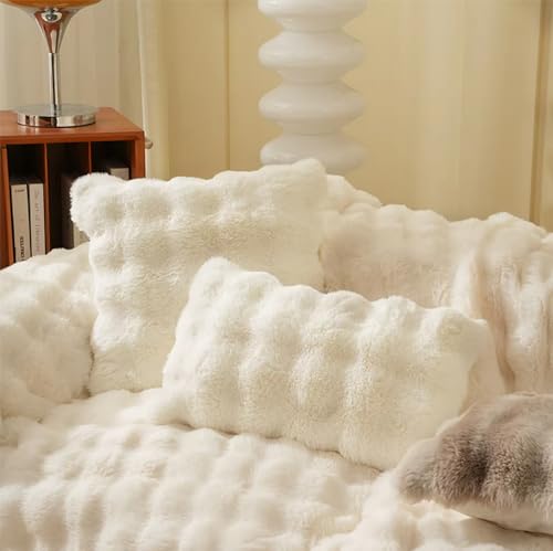 Fennco Styles Luxury Faux Fur Decorative Filled Throw Pillow 18" W x 18" L – Ivory Plush Fluffy Cushion for Couch, Bedroom, Living Room and Office Décor