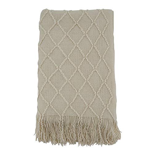 Fennco Styles Diamond Pleats Knit Modern Tassel 50 x 60 Inch Throw - Throw Blanket for Bed, Couch, Sofa, Home Décor, Ideas