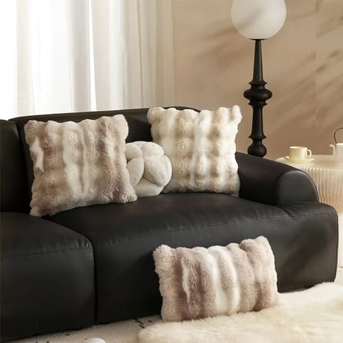 Fennco Styles Luxury Faux Fur Decorative Filled Throw Pillow 18" W x 18" L – Ivory Plush Fluffy Cushion for Couch, Bedroom, Living Room and Office Décor