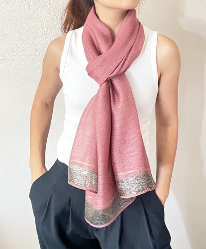 stylesilove Women Shimmering Striped Scarf Silk-like Scarves Ultra Lightweight Soft Shawl Neck Wraps