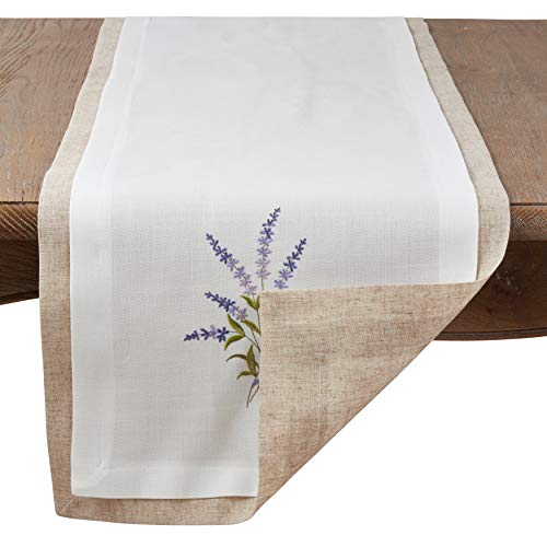 Fennco Styles Lavandula Collection Country Double Layer Lavender Design Linen Blend Table :Linens – Ivory Table Linens for Banquets, Wedding, Special Events and Home Décor